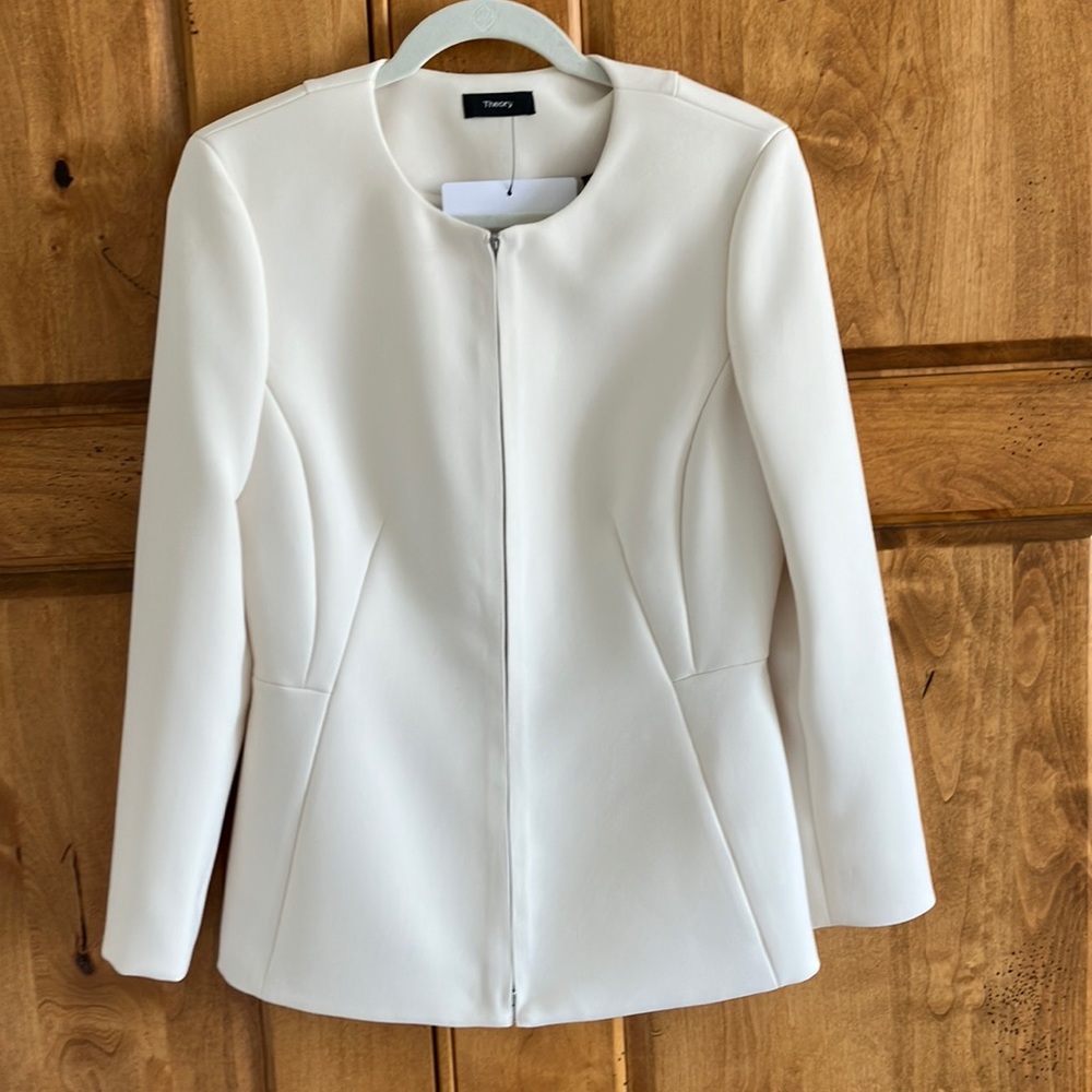 Theory White Zip-up Peplum Blazer Size 8